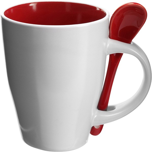BRUNIT Kávový hrnek, 0,3 l, keramický, červený se lžičkou