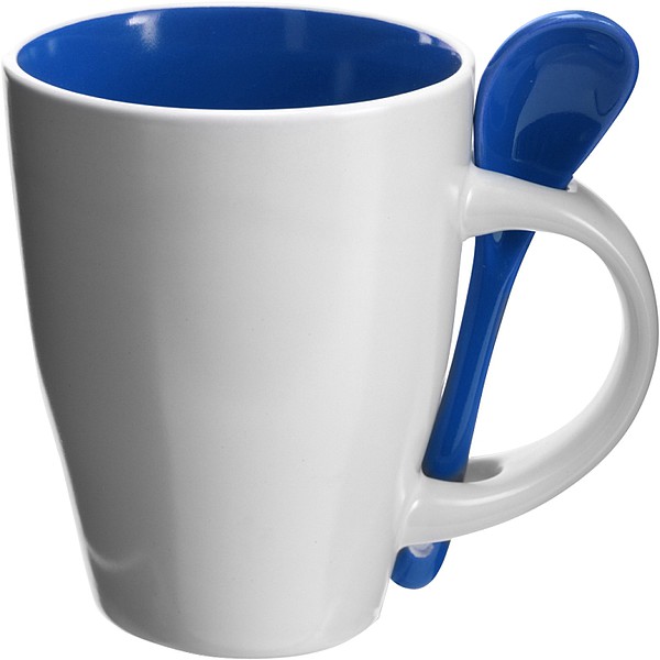 BRUNIT Kávový hrnek, 0,3 l, keramický, modrý se lžičkou