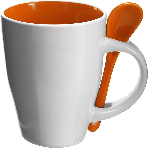 BRUNIT Kávový hrnek, 0,3 l, keramický,oranžová se lžičkou