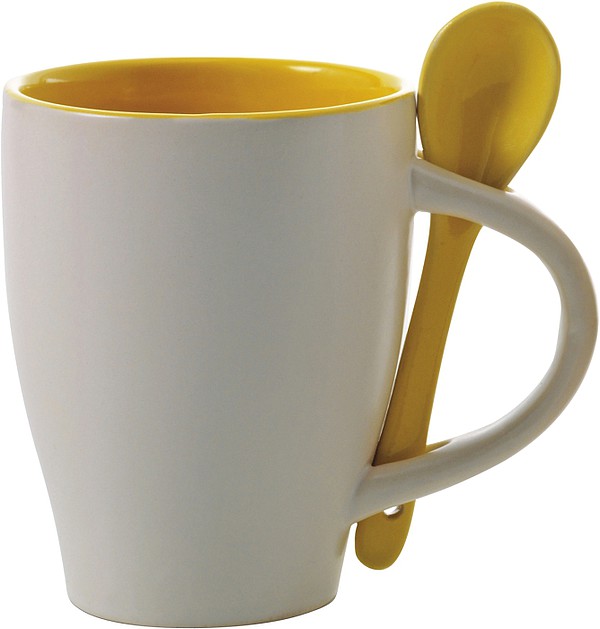 BRUNIT Kávový hrnek, 0,3 l, keramický, žlutý se lžičkou