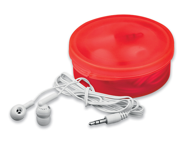 BUD plastová sluchátka s JACK kabelem v plastové krabičce, Červená