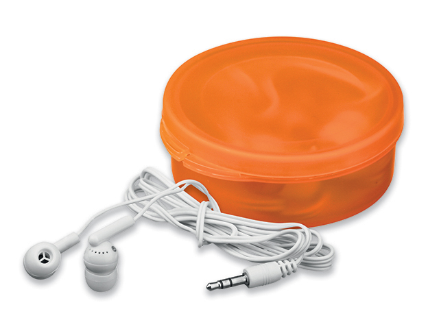 BUD plastová sluchátka s JACK kabelem v plastové krabičce, Oranžová