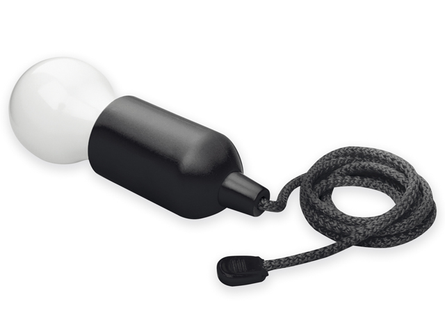 BULB plastová LED svítilna ve tvaru žárovky se šňůrkou, Černá