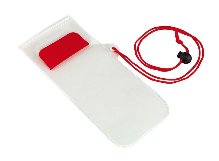BUMBA Transparentní obal na mobil se šňůrkou na krk, červený