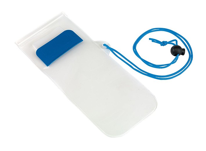 BUMBA Transparentní obal na mobil se šňůrkou na krk, modrý