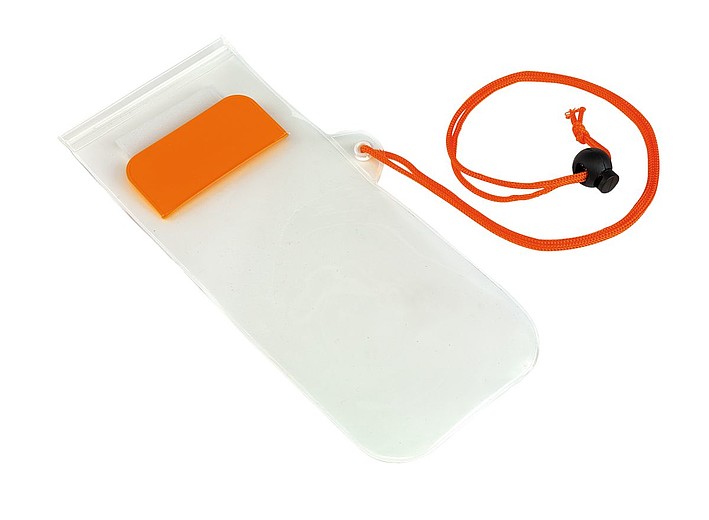 BUMBA Transparentní obal na mobil se šňůrkou na krk, oranžový
