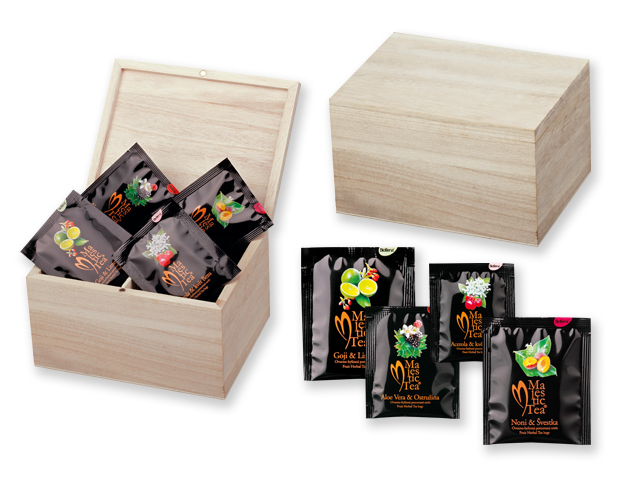 CADDY sada čajů Biogena 4x8 ks v dřevěné krabici, Přírodní