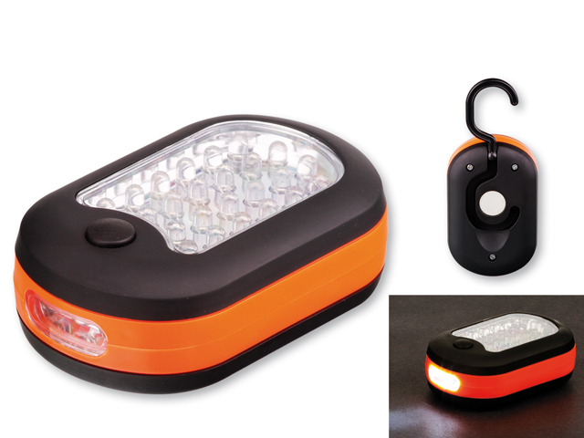 CAMPER plastová 27 LED svítilna se závěsným háčkem a magnetem, Oranžová