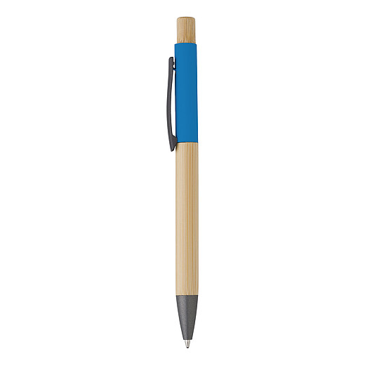 CARPONDO Bambusová propiska s černou hliníkovou částí, modrá náplň, světle modrá