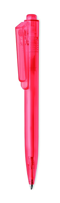 DESPINA kuličkové pero z RPET s modrou náplní a otočným klipem, transparentní červená