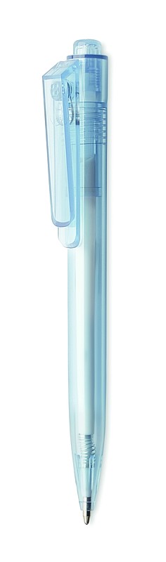 DESPINA kuličkové pero z RPET s modrou náplní a otočným klipem, transparentní světle modrá