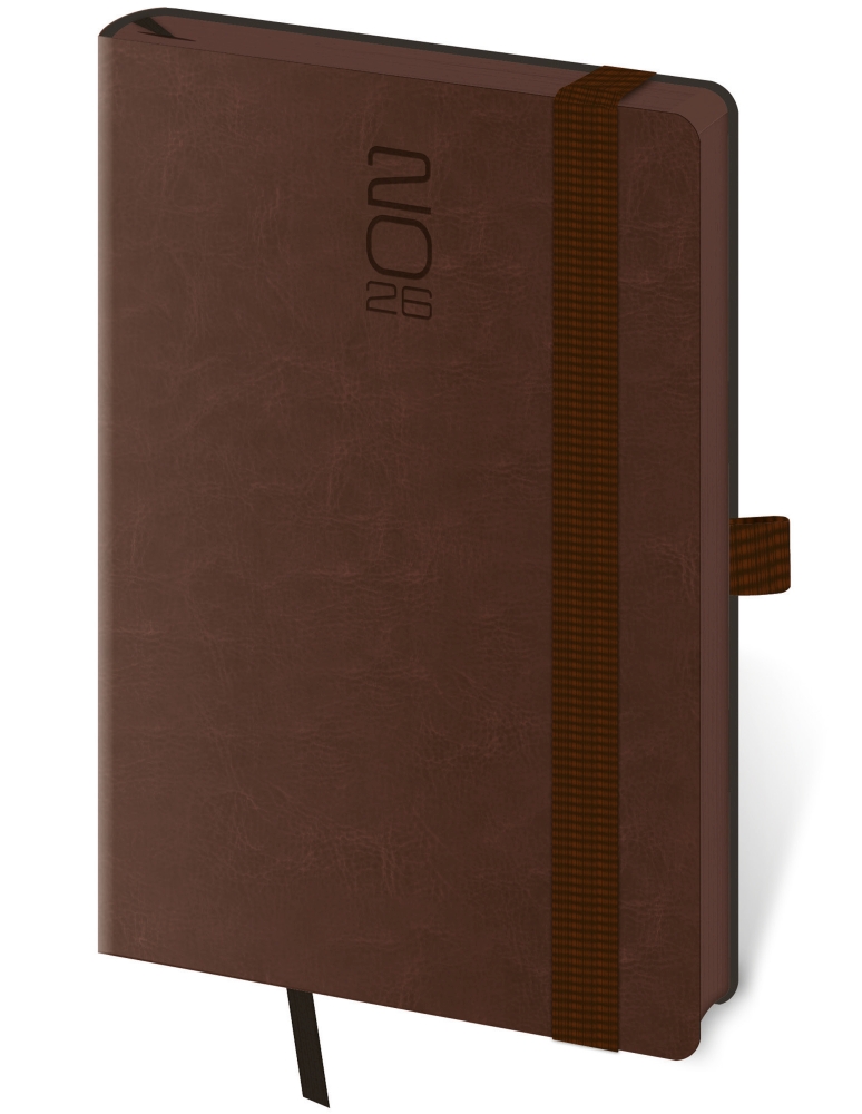 Diář týdenní kapesní Memory s gumičkou - tmavě hnědá 2027