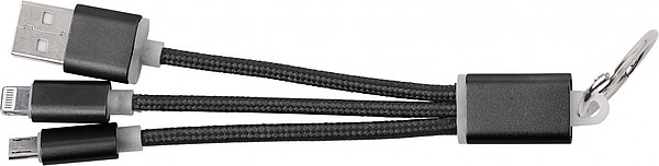 DOMODOS Nabíjecí kabely 3v1 s kroužkem na klíče, černé