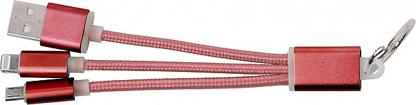 DOMODOS Nabíjecí kabely 3v1 s kroužkem na klíče, červené