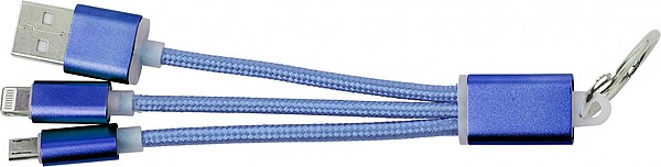 DOMODOS Nabíjecí kabely 3v1 s kroužkem na klíče, modré