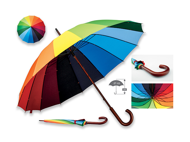 DUHA polyesterový manuální deštník,16 panelů, Vícebarevná