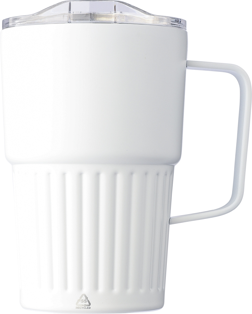 Dvoustěnný cestovní termohrnek z recyklované nerezové oceli 450 ml, bílá