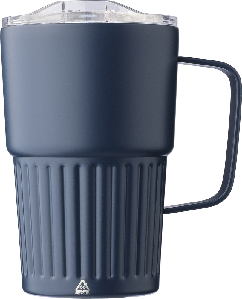 Dvoustěnný cestovní termohrnek z recyklované nerezové oceli 450 ml, modrá