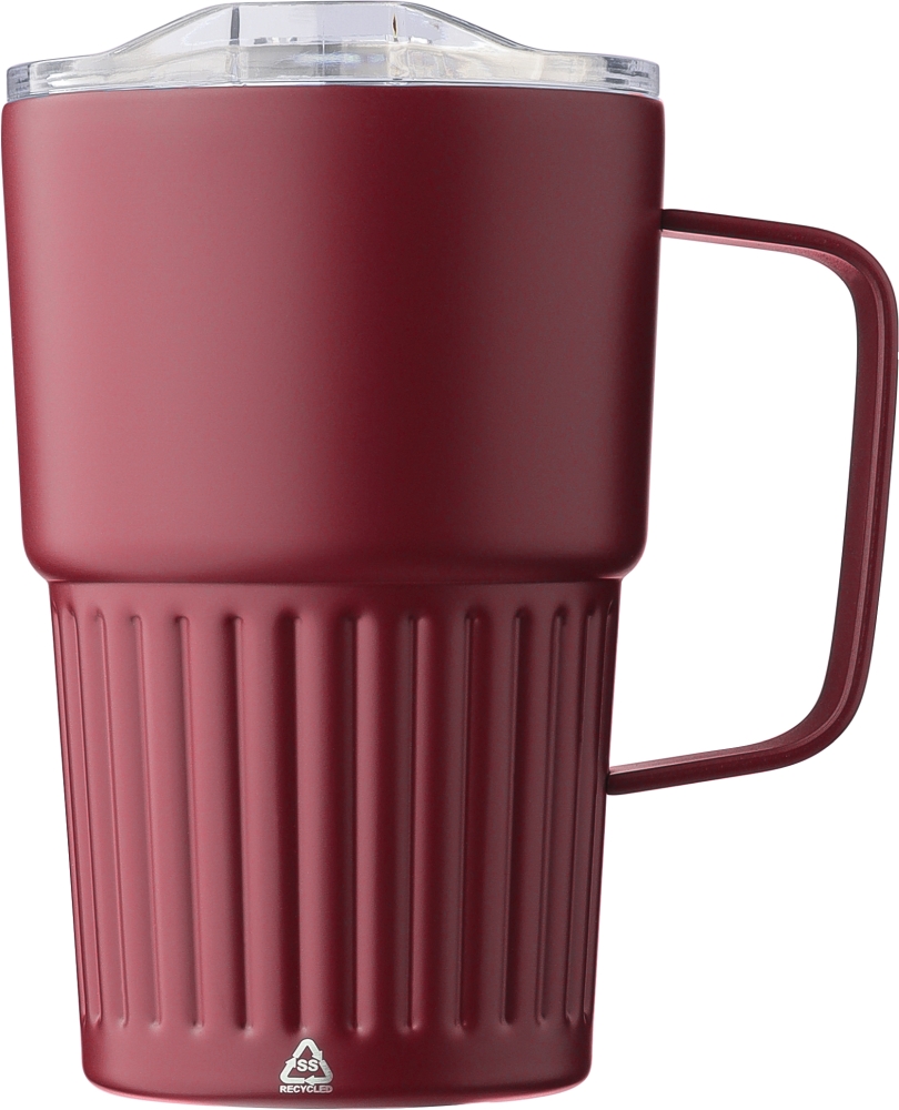 Dvoustěnný cestovní termohrnek z recyklované nerezové oceli 450 ml, vínová