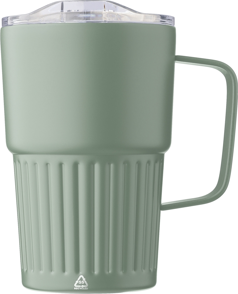 Dvoustěnný cestovní termohrnek z recyklované nerezové oceli 450 ml, zelená