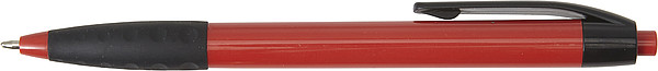 ELADA Plastové kuličkové pero s černým klipem a gumovým úchopem, modrá náplň, červené