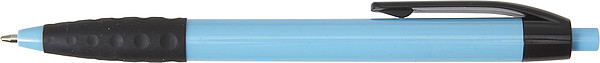 ELADA Plastové kuličkové pero s černým klipem a gumovým úchopem, modrá náplň, sv.modré