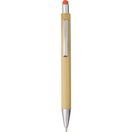 FINIRO Bambusové kuličkové pero s barevným stylusem, modrá náplň, oranžové