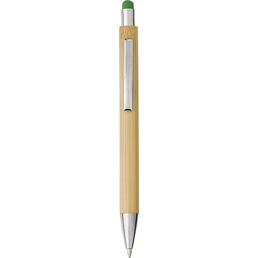 FINIRO Bambusové kuličkové pero s barevným stylusem, modrá náplň, zelené