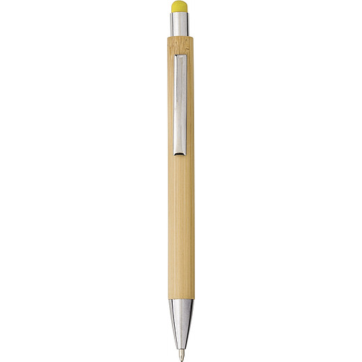FINIRO Bambusové kuličkové pero s barevným stylusem, modrá náplň, žluté