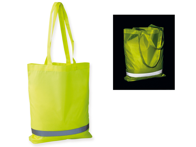 FINNO polyesterová nákupní taška s reflexním pruhem, 210D, Fluorescenční žlutá