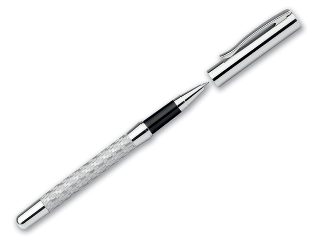 FREMA kovové keramické pero s modrou náplní, Saténově stříbrná