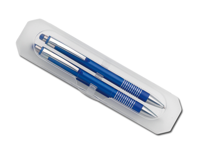 FUEGO SET sada plastového kuličkového pera a mech. tužky, modrá náplň, Modrá