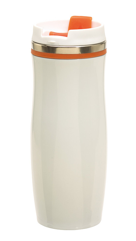 GAMA Dvoustěnný termohrnek 400ml, bílý s oranžovými detaily