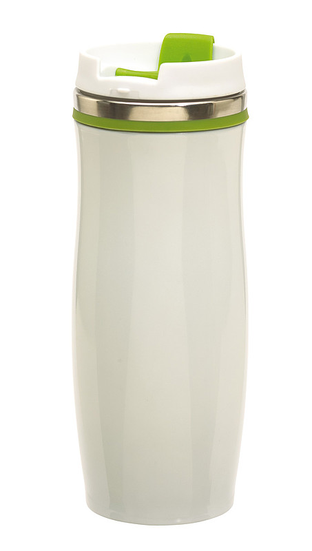 GAMA Dvoustěnný termohrnek 400ml, bílý se zelenými detaily