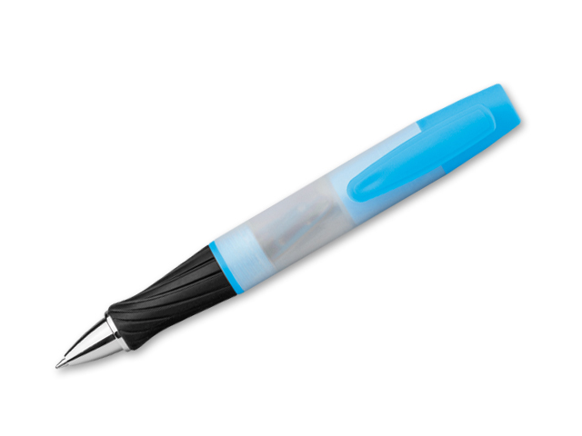 GRAND plastové kuličkové pero 3 v 1, modrá náplň, zvýrazňovač, 8 sponek, Královská modrá