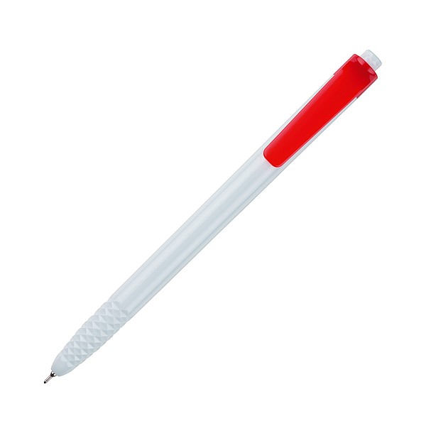 HAUSER CRYSTAL Bílé plastové kuličkové pero s modrou náplní, červené