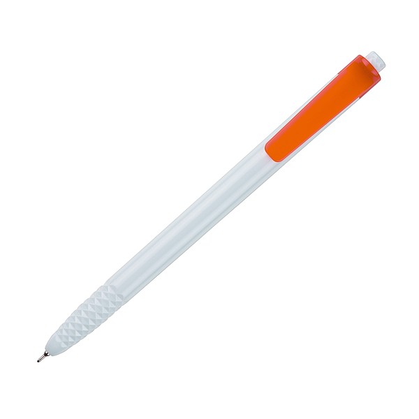 HAUSER CRYSTAL Bílé plastové kuličkové pero s modrou náplní, oranžové