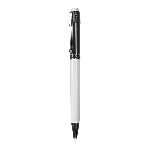 HELIS Plastové kuličkové pero značky Stilolinea s bílým tělem a barevnými detaily, modrá náplň, černé