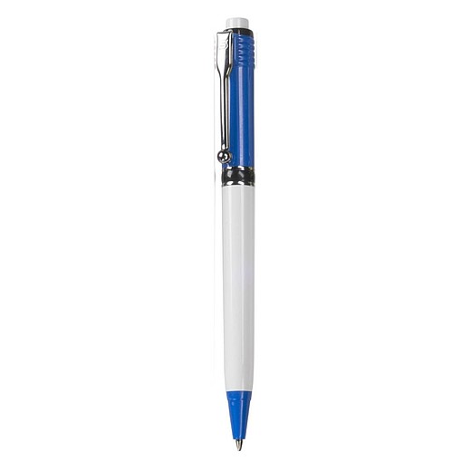 HELIS Plastové kuličkové pero značky Stilolinea s bílým tělem a barevnými detaily, modrá náplň, královsky modré