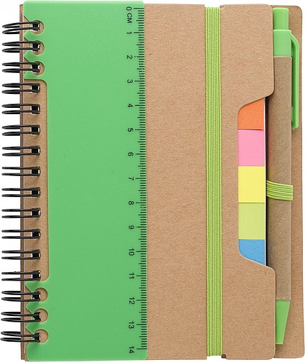 HORIXO Kroužkový zápisník se značkovacími lístky a kuličkovým perem, zelený