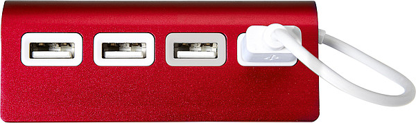 HUBERT Hliníkový USB rozbočovač se 4 porty, červený