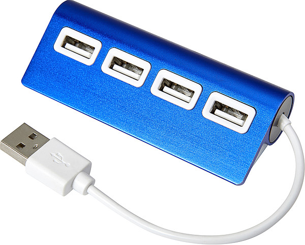 HUBERT Hliníkový USB rozbočovač se 4 porty, modrý