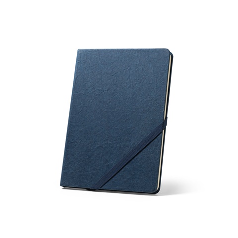 HUXLEY. Notebook A5 s pevnou vazbou, vyrobený z voděodolného papíru, s linkovanými stránkami z materiálu s certifikací FSC™ a dalších kontrolovaných materiálů, modrá