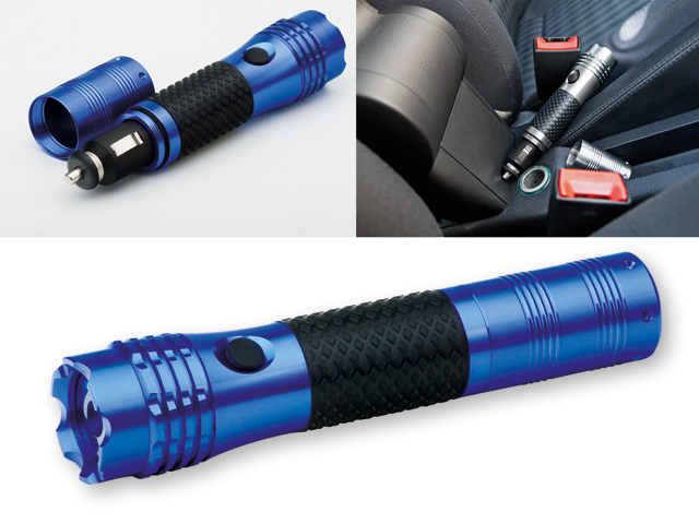 IMORT kovová 1 LED svítilna, nabíjení přes zapalovač v autě, Modrá