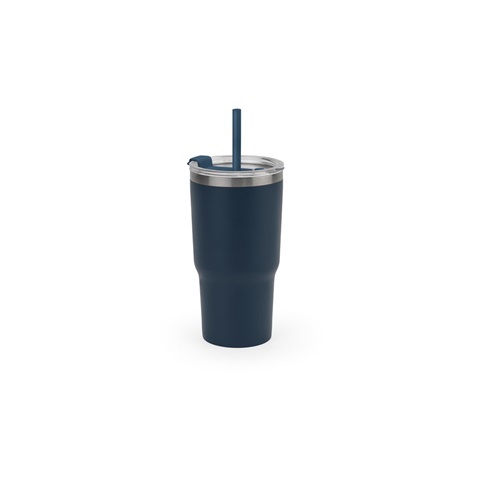 JOYNER M. Kompaktní cestovní hrnek z nerezové oceli (91 % recyklovaný) s vakuově izolovanou dvojitou stěnou a matným povrchem 600 ml, námořnická modrá