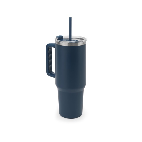 JOYNER XL. Velký cestovní hrnek z nerezové oceli (91 % recyklovaný) s vakuově izolovanou dvojitou stěnou a matným povrchem 1300 ml, námořnická modrá