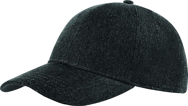 KALEA Šestipanelová čepice s vyztuženým čelem v džínovém designu, černá