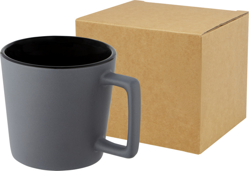 KARAY Keramický hrnek o objemu 370 ml s matným povrchem, šedá (černý vnitřek)
