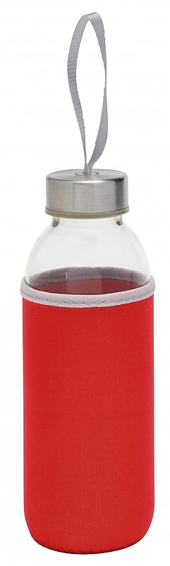 KASKADA Skleněná láhev na pití s neoprenovým obalem, 450ml, červená