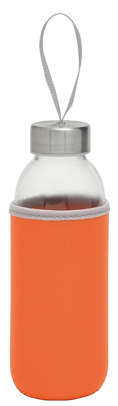 KASKADA Skleněná láhev na pití s neoprenovým obalem, 450ml, oranžová